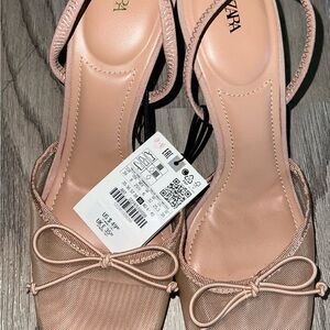 Zara Women's NudeBlush Bow Accent Slingback Mesh High Heels Size 39, USA 8
